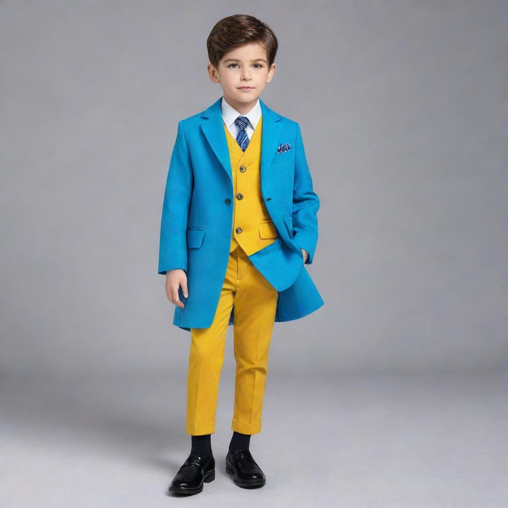 A stylish boys' pant coat dress in vivid color palette exuding elegance and sophistication