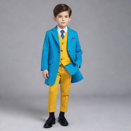 A stylish boys' pant coat dress in vivid color palette exuding elegance and sophistication