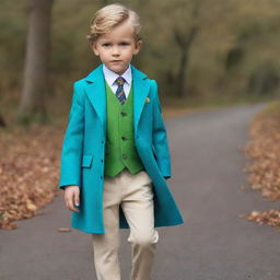 A stylish boys' pant coat dress in vivid color palette exuding elegance and sophistication