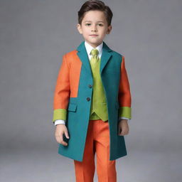 A stylish boys' pant coat dress in vivid color palette exuding elegance and sophistication