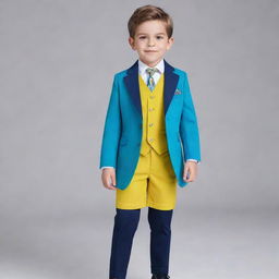 A stylish boys' pant coat dress in vivid color palette exuding elegance and sophistication