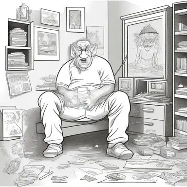 The recluse artist spends most of his time in his studio, creating cartoons.