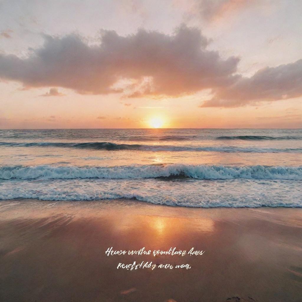 Aesthetic Instagram post featuring a scenic sunset on a beach with inspirational quote in stylish script font.