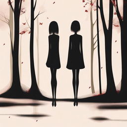 Generate an image of a black forest background with a tall, skinny, human-like figure