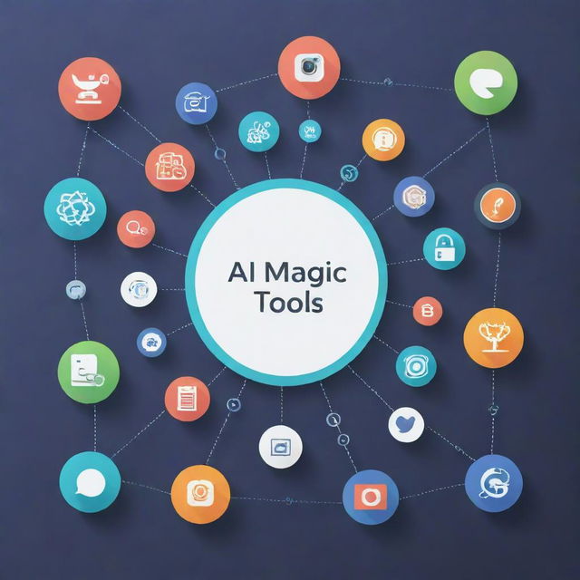 A graphic designed Instagram post themed on AI tools for SEO, featuring the tagline 'AI Magic tools for SEO'. Incorporate symbols of popular tools including GPT-3, Jasper, Keyword Insights, SEMrush SEO, Market Muse, Originality AI, Grammarly, and Yoast SEO. Also embed elements of AI and SEO themes.