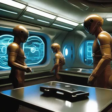 In the futuristic world of the science fiction movie, the characters used advanced props like holographic projectors and laser guns.
