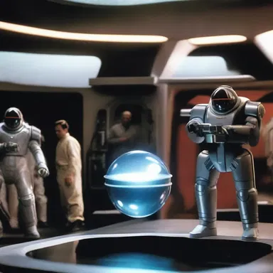 In the futuristic world of the science fiction movie, the characters used advanced props like holographic projectors and laser guns.