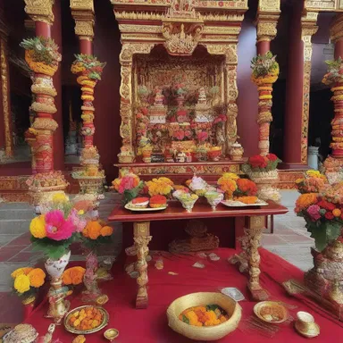 As a sign of respect and devotion, the worshippers offered props in the form of flowers and incense at the altar of their religious shrine.