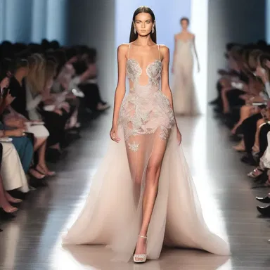 The beautiful model walked down the runway, wearing a stunning dress designed for the gloam theme.