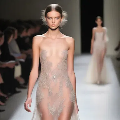 The beautiful model walked down the runway, wearing a stunning dress designed for the gloam theme.