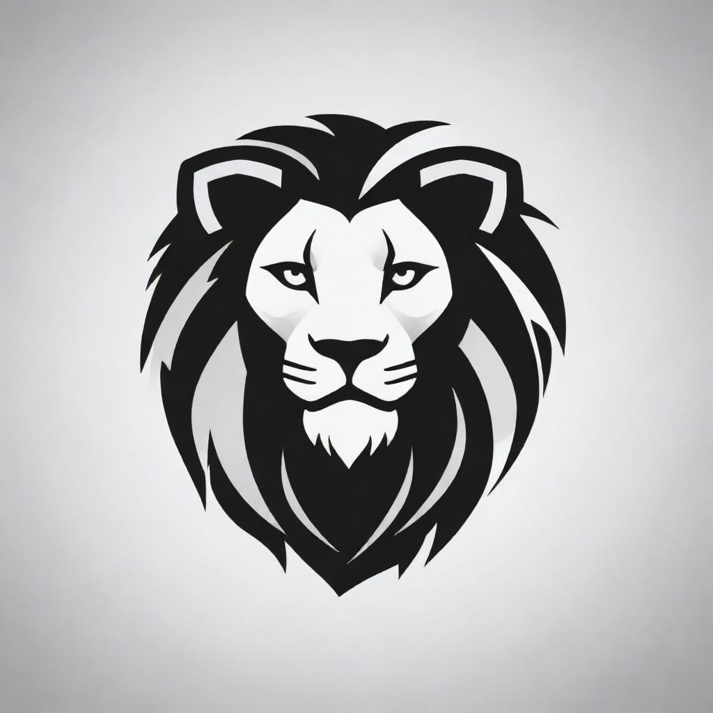 Design a logo for an esports team, the design concept being a black and white lion. Style it in a modern and dynamic manner, maintaining the balance between aggression and elegance.