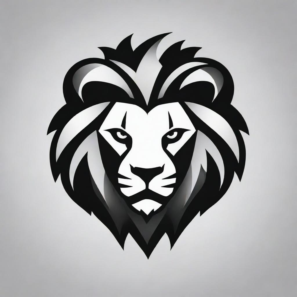 Design a logo for an esports team, the design concept being a black and white lion. Style it in a modern and dynamic manner, maintaining the balance between aggression and elegance.