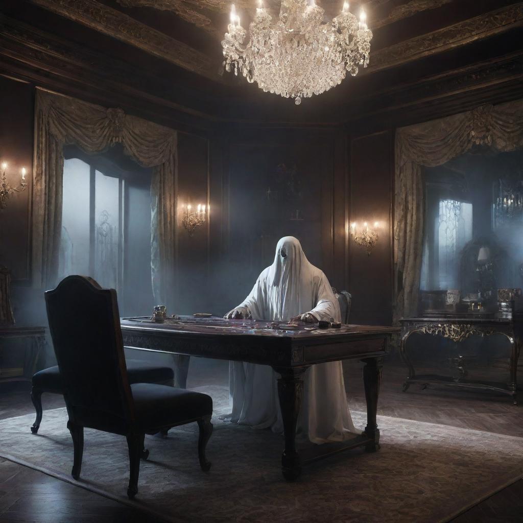 A luxurious and cool gaming image featuring ghost characters in a high-class setting