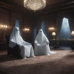 A luxurious and cool gaming image featuring ghost characters in a high-class setting