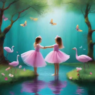 In the shallow pond, the enchanted creatures danced in a fantasy world.