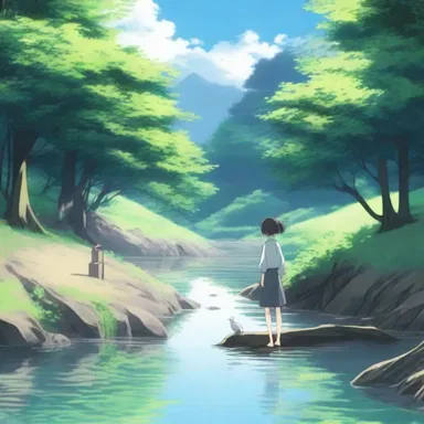 The shallow stream served as the backdrop for an emotional anime scene.