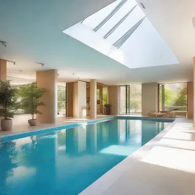 The architect designed a beautiful indoor pool with a shallow area for children to play safely.