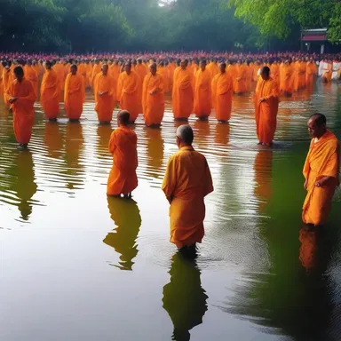 During the ceremony, the devotees walked through a shallow pond as a symbol of purification.