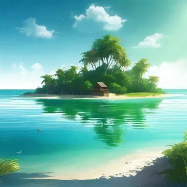 In the novel, the protagonist stumbled upon a hidden island with a shallow lagoon sparkling in the sunlight.
