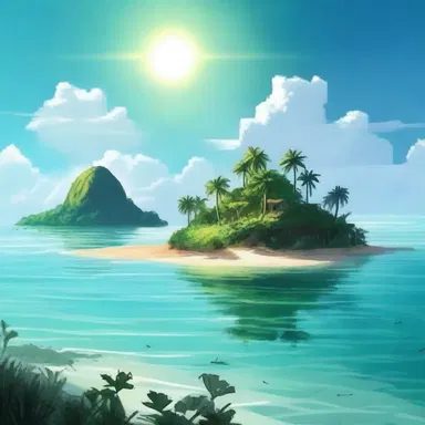 In the novel, the protagonist stumbled upon a hidden island with a shallow lagoon sparkling in the sunlight.