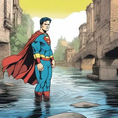 In the comics, the superhero uses their powers to shallows the river and create a bridge.