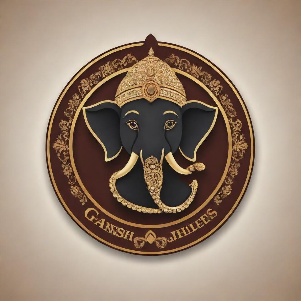 Modify the previous image by incorporating the text 'Shri Ganesh Jewellers' into the logo, maintaining the overall luxurious and sophisticated design