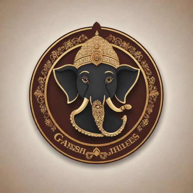 Modify the previous image by incorporating the text 'Shri Ganesh Jewellers' into the logo, maintaining the overall luxurious and sophisticated design