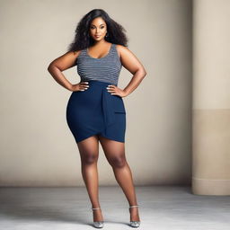 Create an image of a woman who is confident and attractive, with a curvy figure