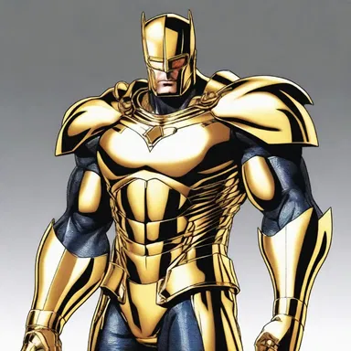 In the comic book, the superhero's armor is engilded with gold accents, giving it a regal appearance.