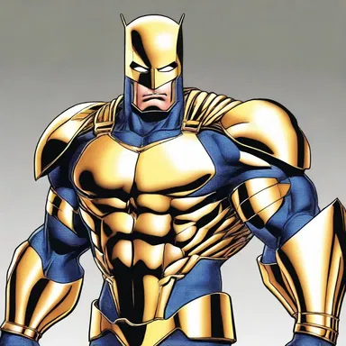 In the comic book, the superhero's armor is engilded with gold accents, giving it a regal appearance.