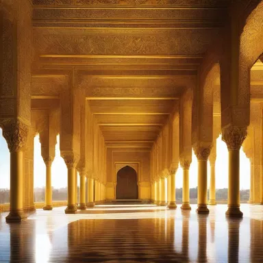 The author described the magical palace as engilded with intricate patterns of gold, sparkling brilliantly under the sun.