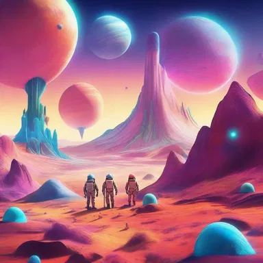 The spaceship crew landed on an unknown planet, which turned out to be a beautiful dreamworld filled with vibrant colors.