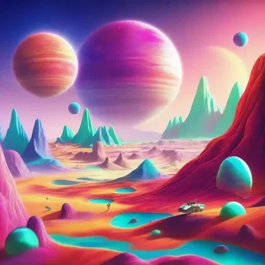 The spaceship crew landed on an unknown planet, which turned out to be a beautiful dreamworld filled with vibrant colors.