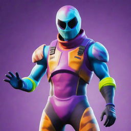 A Fortnite player in colorful avatar gear, standing ready for battle in a vibrant game world