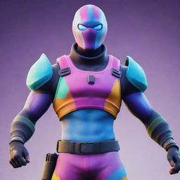 A Fortnite player in colorful avatar gear, standing ready for battle in a vibrant game world