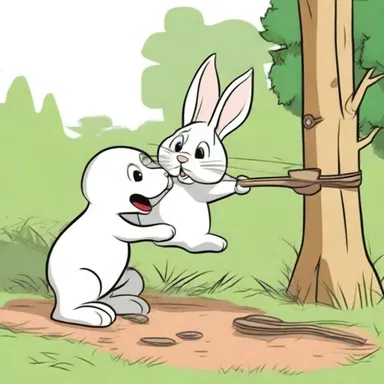 In the cartoon, the clever rabbit managed to squeeze out of the trap set by the hunter.