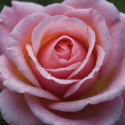 A vibrant, beautifully detailed close-up of a dew-kissed rose in full bloom, its petals catching the soft morning sunlight.