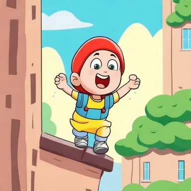 In the cartoon show, the cute character's fear of heights always leads to hilarious and chaotic situations.