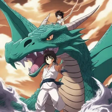 In the anime series, the protagonists fear the power of the mighty dragon.