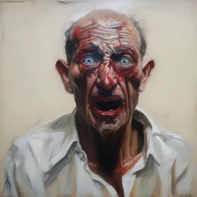 The artist's painting captures a sense of fear in the eyes of the subject.