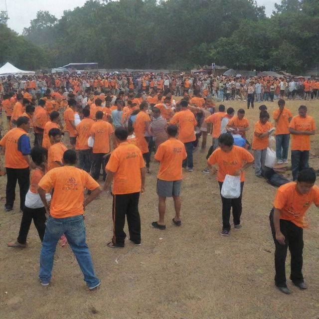 A community of people actively participating in disaster preparedness activities, such as practicing evacuation drills, preparing emergency kits, and conducting training sessions.