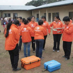 A community of people actively participating in disaster preparedness activities, such as practicing evacuation drills, preparing emergency kits, and conducting training sessions.