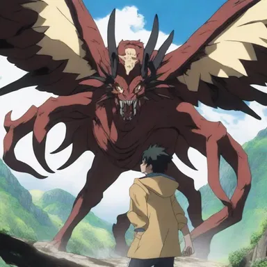 In the anime series, the protagonist encounters a fearsome mantichora during his journey.
