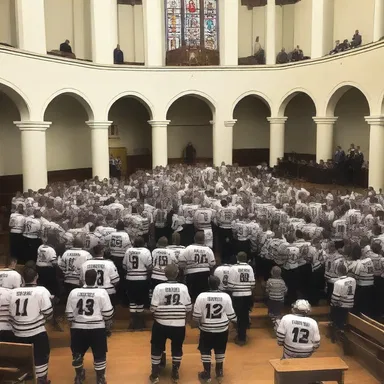The congregation gathered in the church to pray for their team's success, hoping that the defenseman's poke check would prevent a goal.