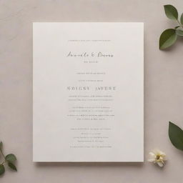 A minimalist wedding invitation template featuring subtle neutral tones, elegant text and simplified, abstract graphical elements.