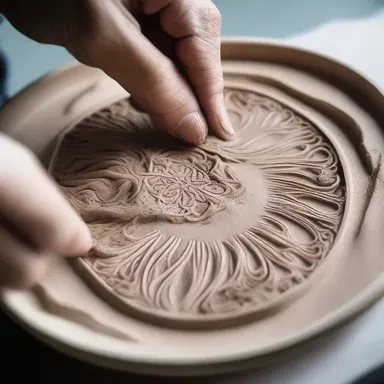 The artist delicately shaves off layers of clay to create intricate sculptural details.