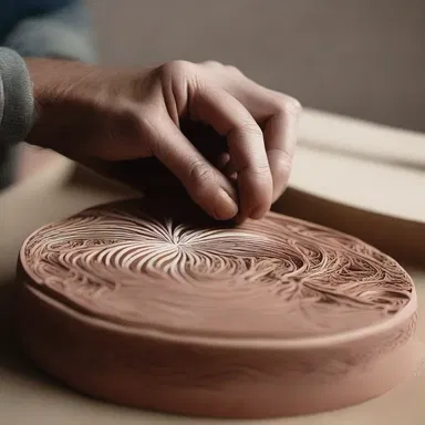 The artist delicately shaves off layers of clay to create intricate sculptural details.