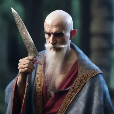 As part of a magical ritual, the sorcerer used a special enchanted blade to shave off all his hair.