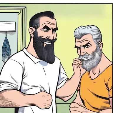 In the comic strip, the character used a sharp blade to shave off his beard in a hilarious manner.