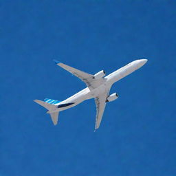 A sleek, modern airplane soaring high in a clear blue sky